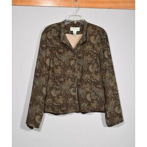 Women's Orvis Brown Blue Paisley Button Up Soft Jacket Blazer Sz 16